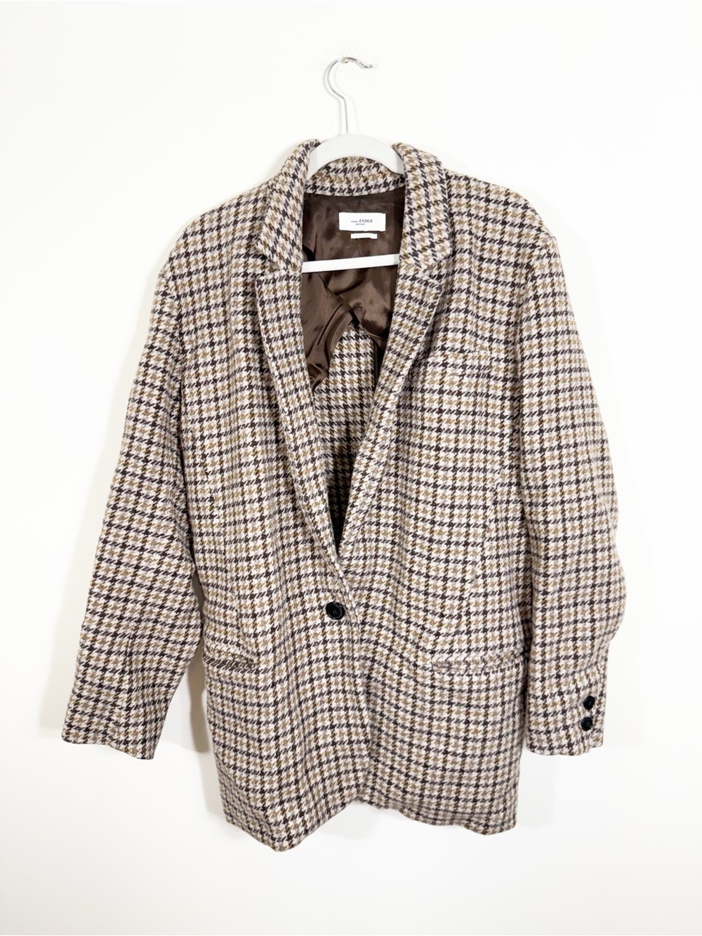 Isabel Marant Étoile Kaito Single-Breasted Houndstooth Wool Blazer Jacket Size 4 - Picture 7 of 13